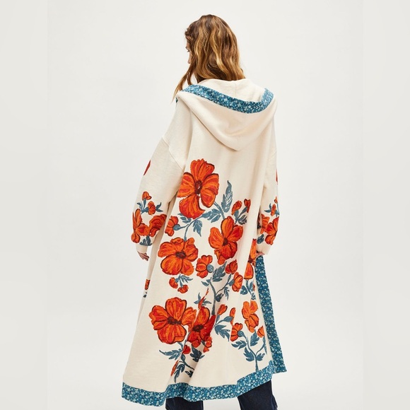 Free People Sweaters - Free People Blue and Orange Floral Coat